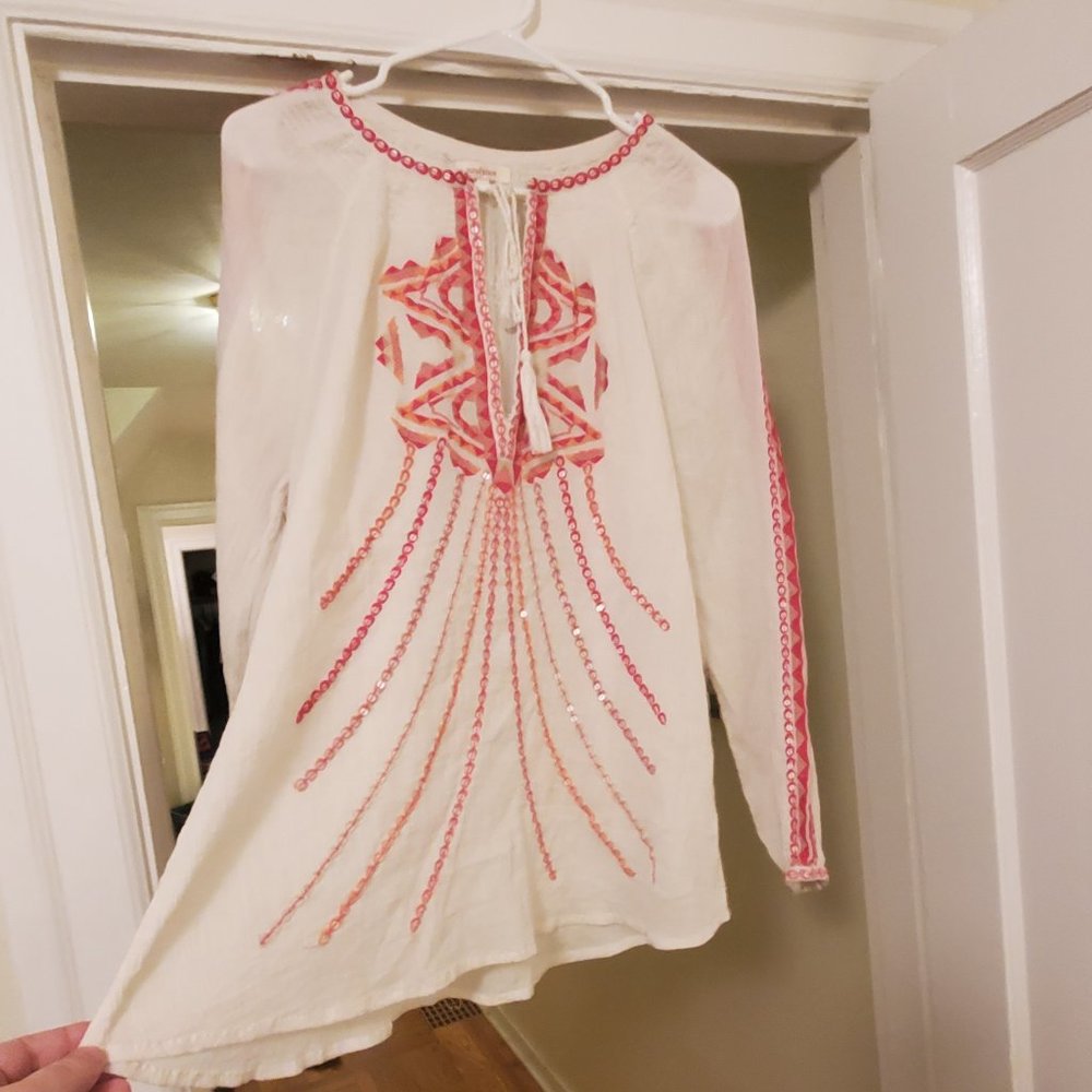 Sundance Lotus Root Top - Size XL, Embroidered, Gauzy, Sequins